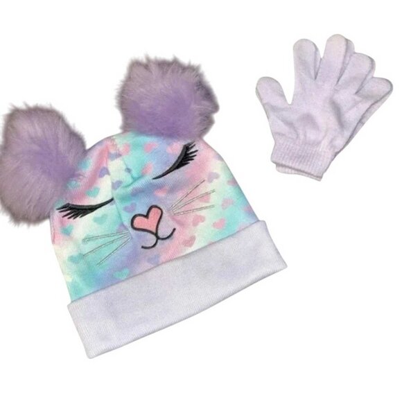 Miss Gwen OMG Girl's Bella Hearts Printed Pom Pom Beanie & Gloves Set (4446) - Picture 10 of 12